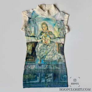 Jean Paul Gaultier Y2k 90s mesh blue top tee  shortsleeve